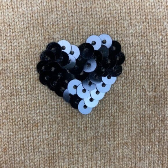 J.Crew L Cashmere Sweater Beige Black Sequins Polka Dots - Picture 5 of 15